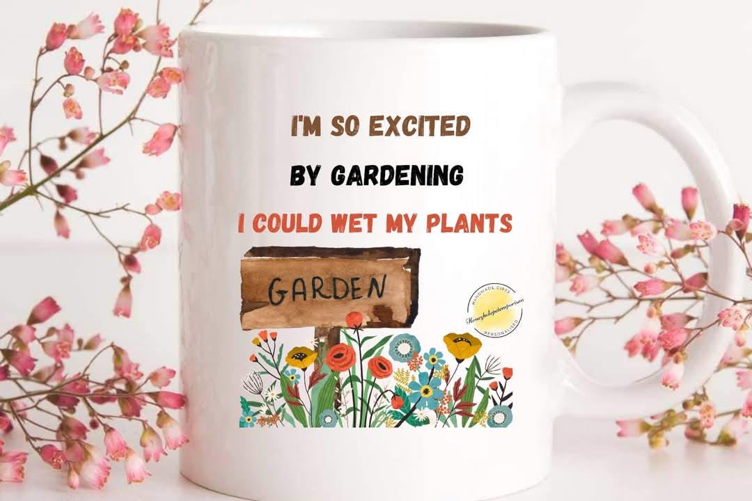 Funny Gardening Mug – "Wet My Plants" Floral Quote, Gardener Gift