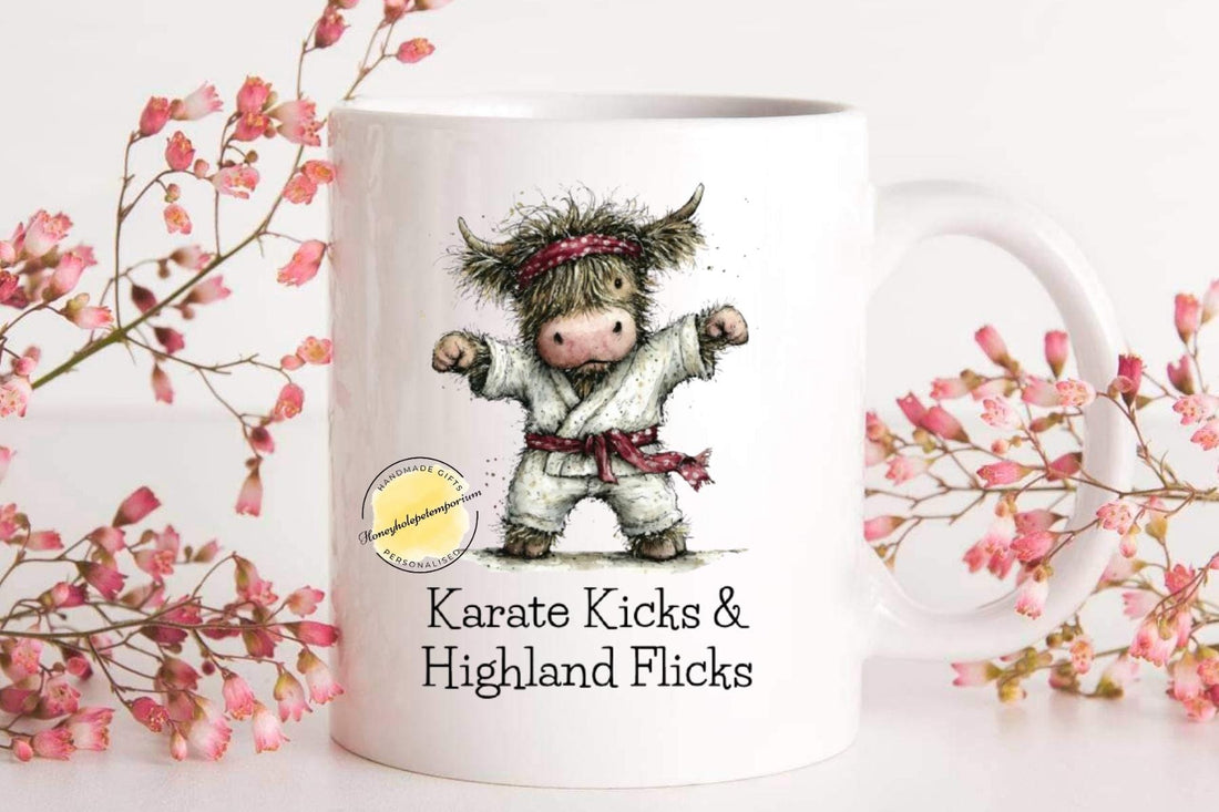 Highland Cow Karate Mug – Funny Martial Arts Gift