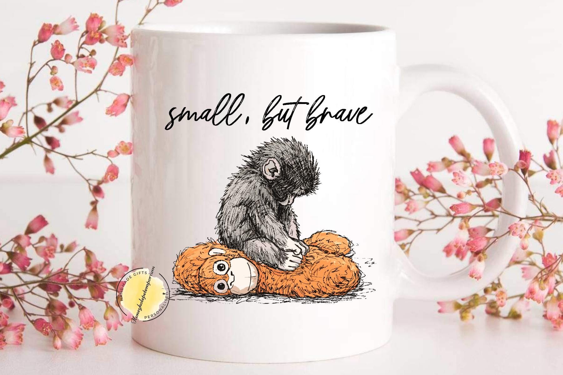 Small But Brave Monkey Mug – Baby Gorilla Coffee Cup, Inspirational Quote Tea Cup