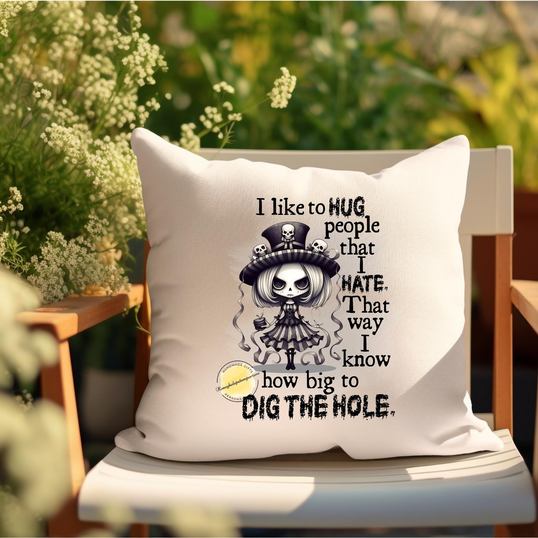 Funny Gothic Cushion – Sarcastic Quote Pillow, Dark Humor Home Decor