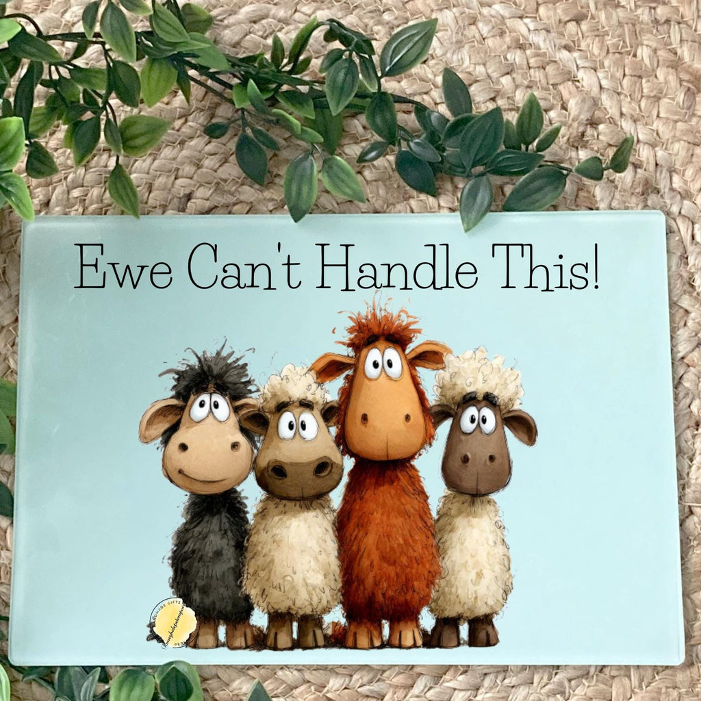 Funny Sheep Glass Chopping Board: Farmhouse Kitchen Decor, A3/A4